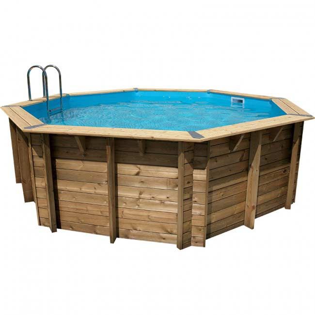 Piscine en bois octogonale  océa 5,80 x 1,30 m - liner bleu bois Ubbink
