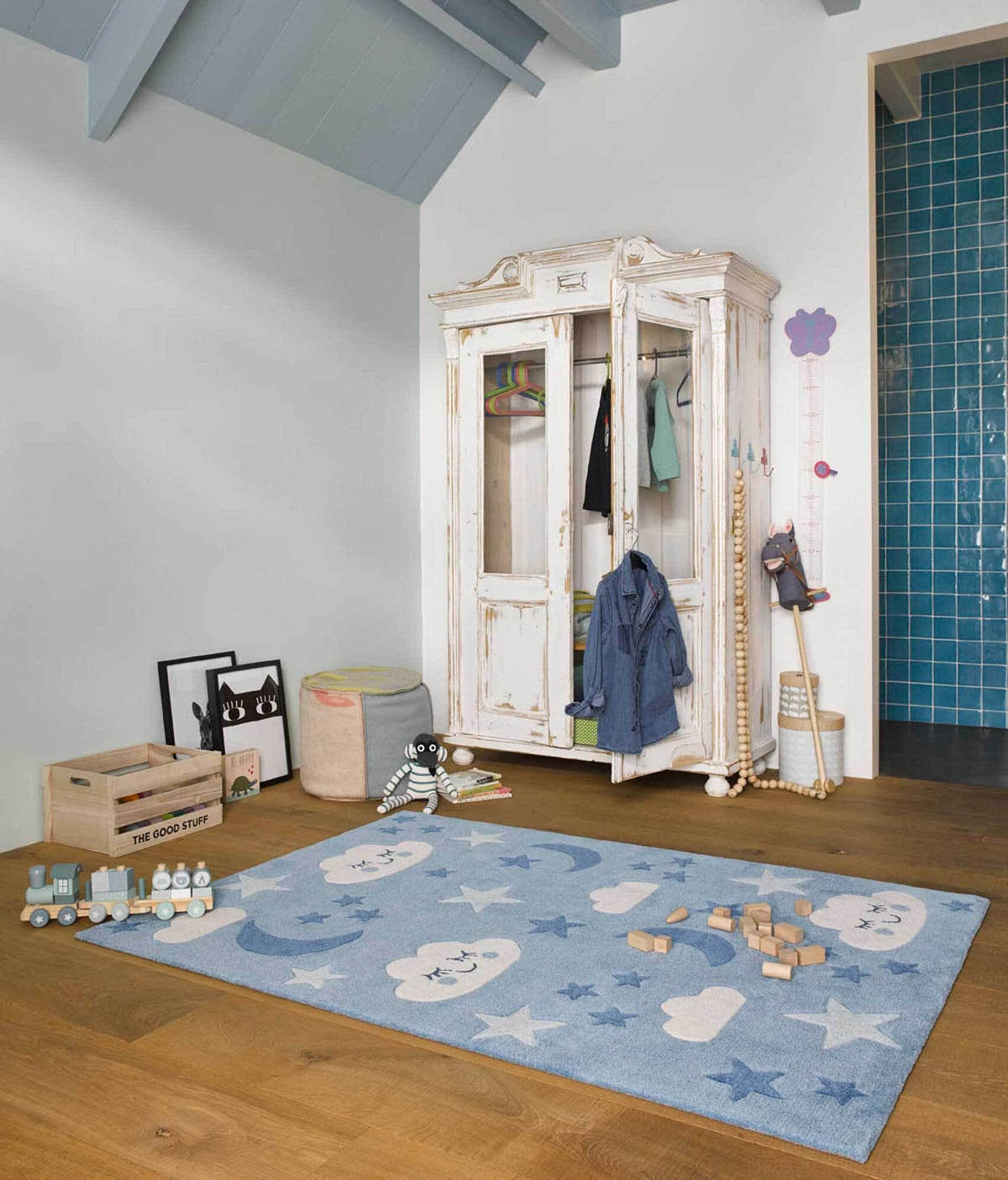 Tapis enfant tufté motif nuage et étoiles ,  lalelu Couleur bleu Smart Kids