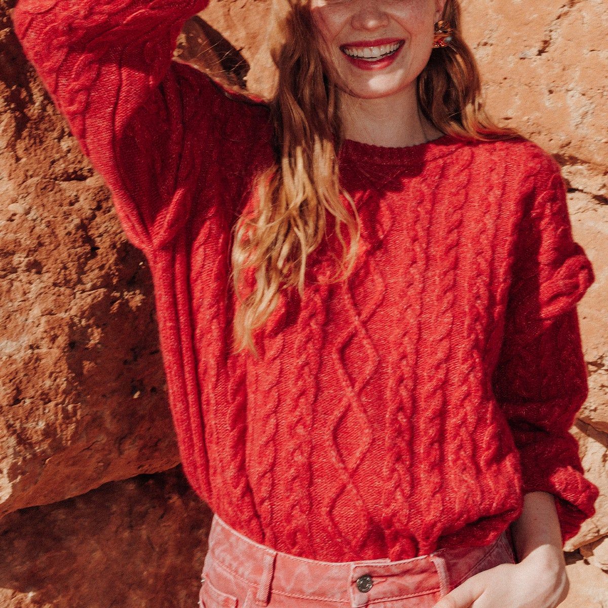 Pull court torsadé rouge Promod