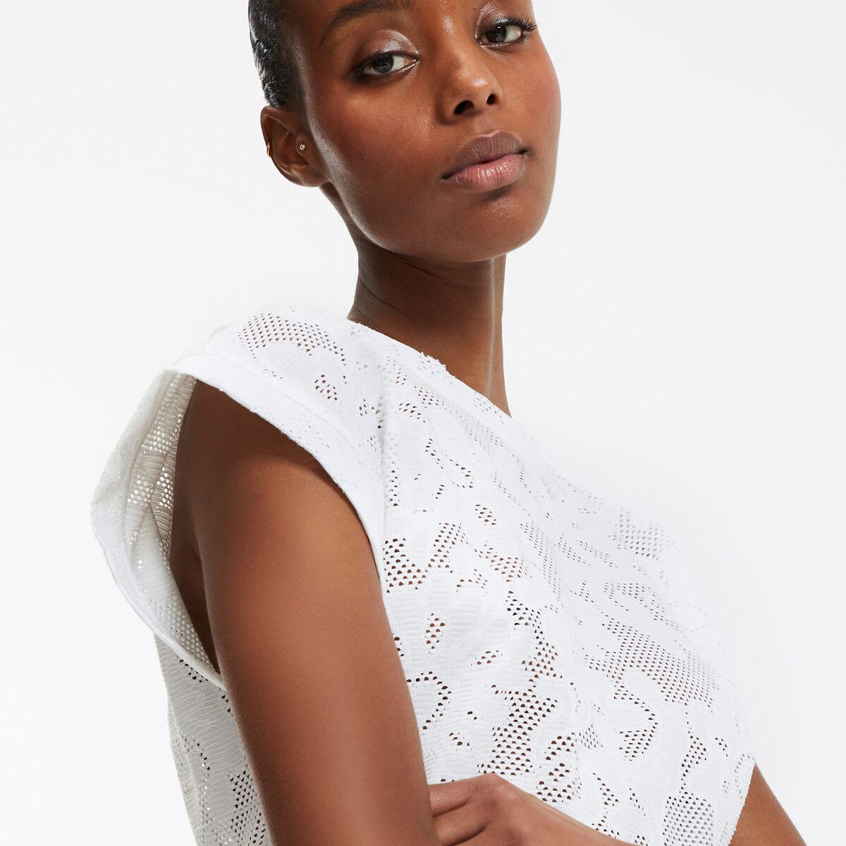 T-shirt col rond jacquard fleurs La Redoute Collections