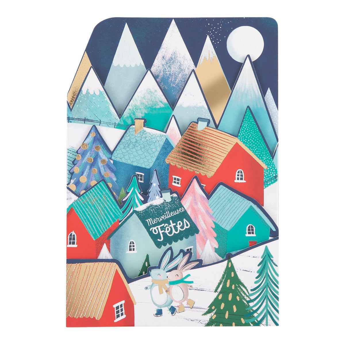 Carte de vœux accordéon - patinoire de noël turquoise clair Draeger Paris