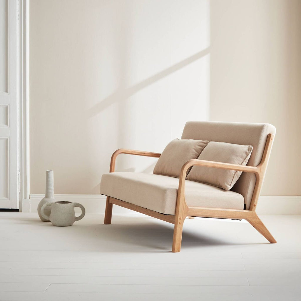 Banquette design en bois et tissu Lorens couleur beige Sweeek