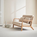Banquette design en bois et tissu Lorens couleur beige Sweeek