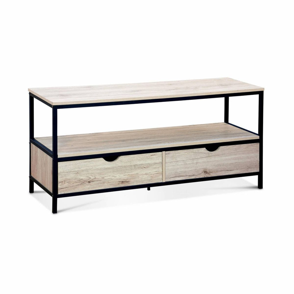 Meuble tv industriel métal et effet bois 2 tiroirs 120 cm loft Sweeek