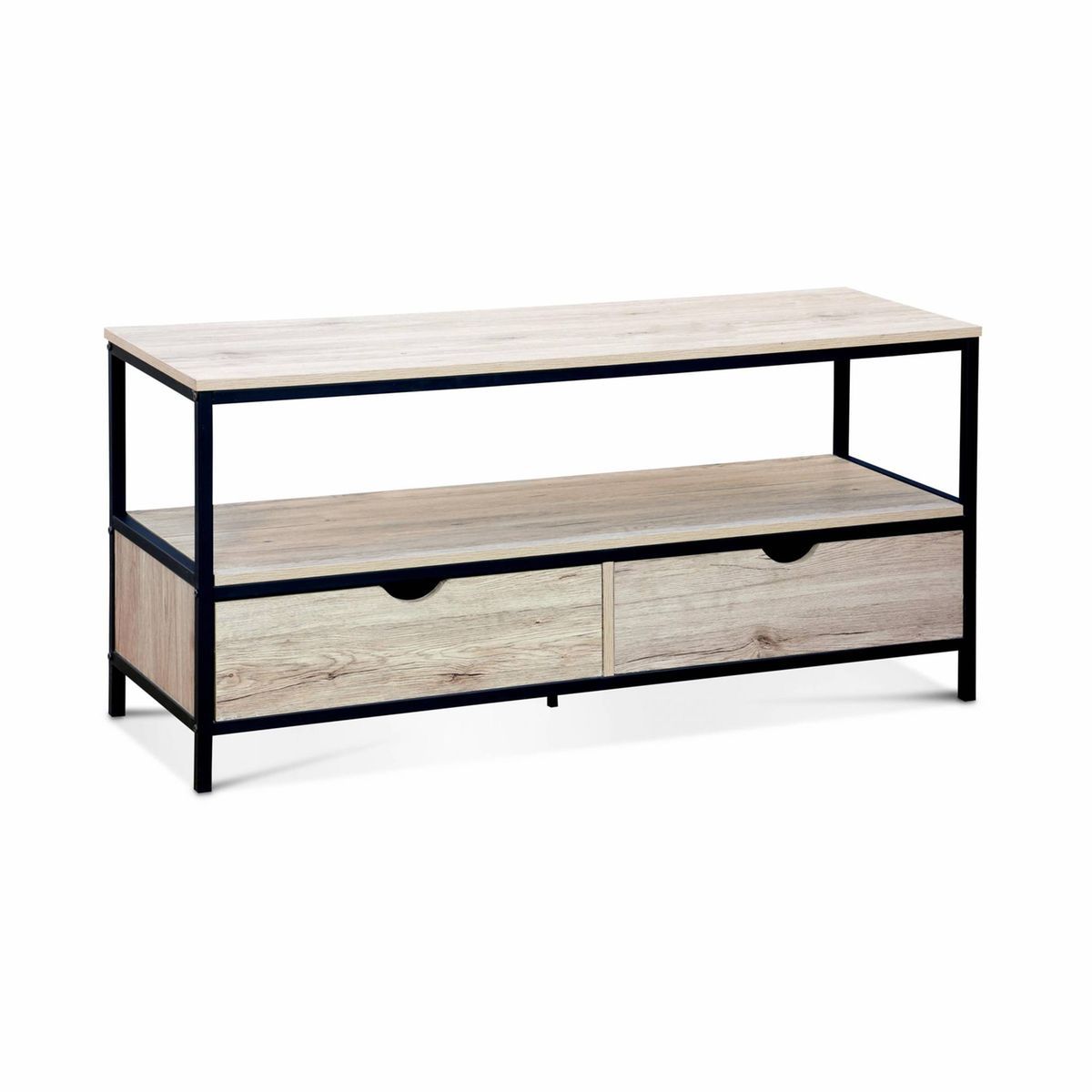 Meuble tv industriel métal et effet bois 2 tiroirs 120 cm loft Sweeek