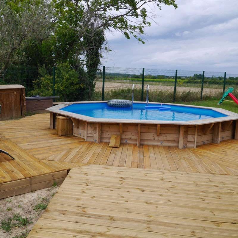 Piscine en bois octogonale  océa 5,80 x 1,30 m - liner bleu bois Ubbink