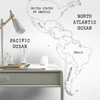 Papier peint panoramique carte du monde couleur blanc Art For The Home
