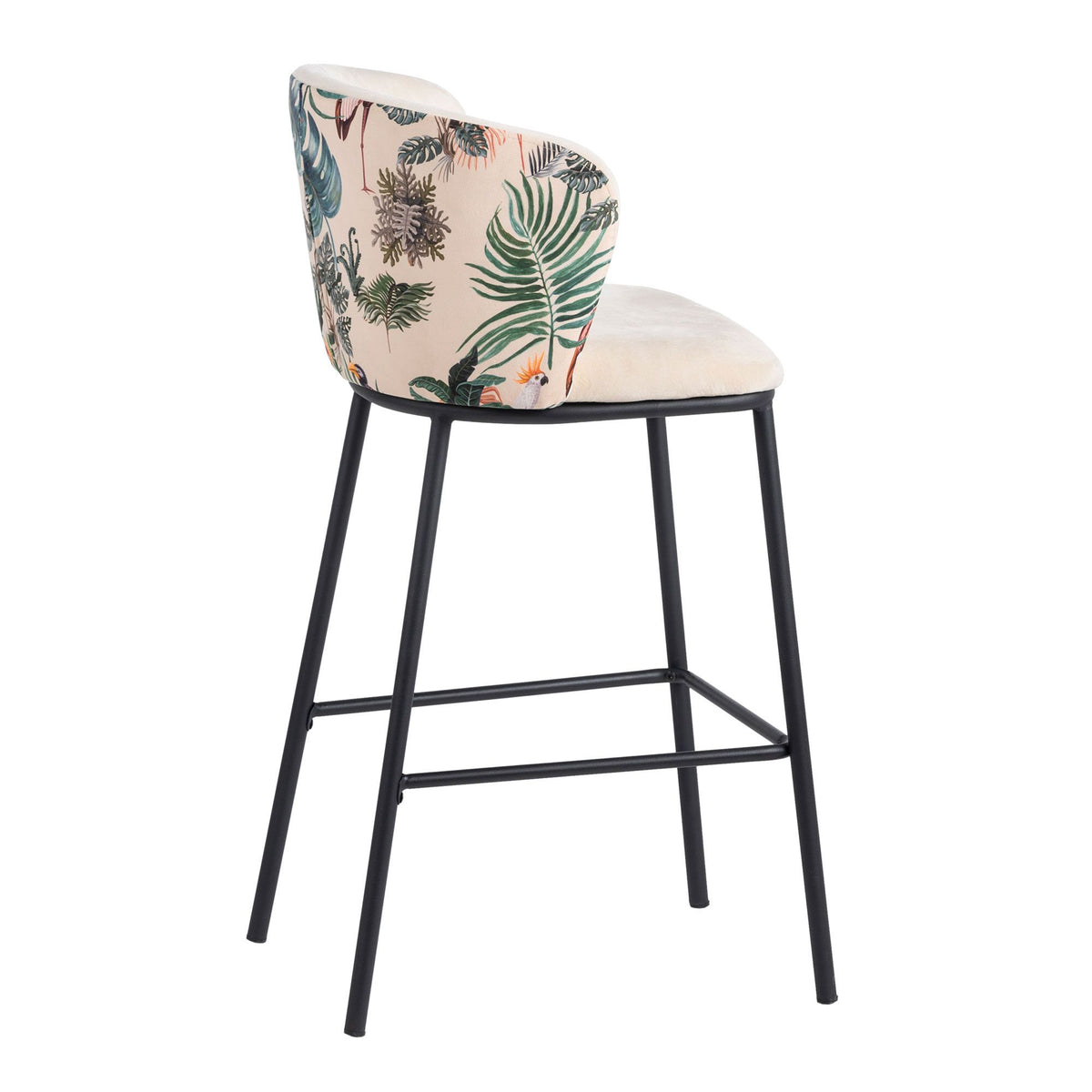 Tabouret de bar velours motif feuillage et métal noir 53x54x98cm Couleur multicolore Wadiga