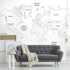 Papier peint panoramique carte du monde couleur blanc Art For The Home