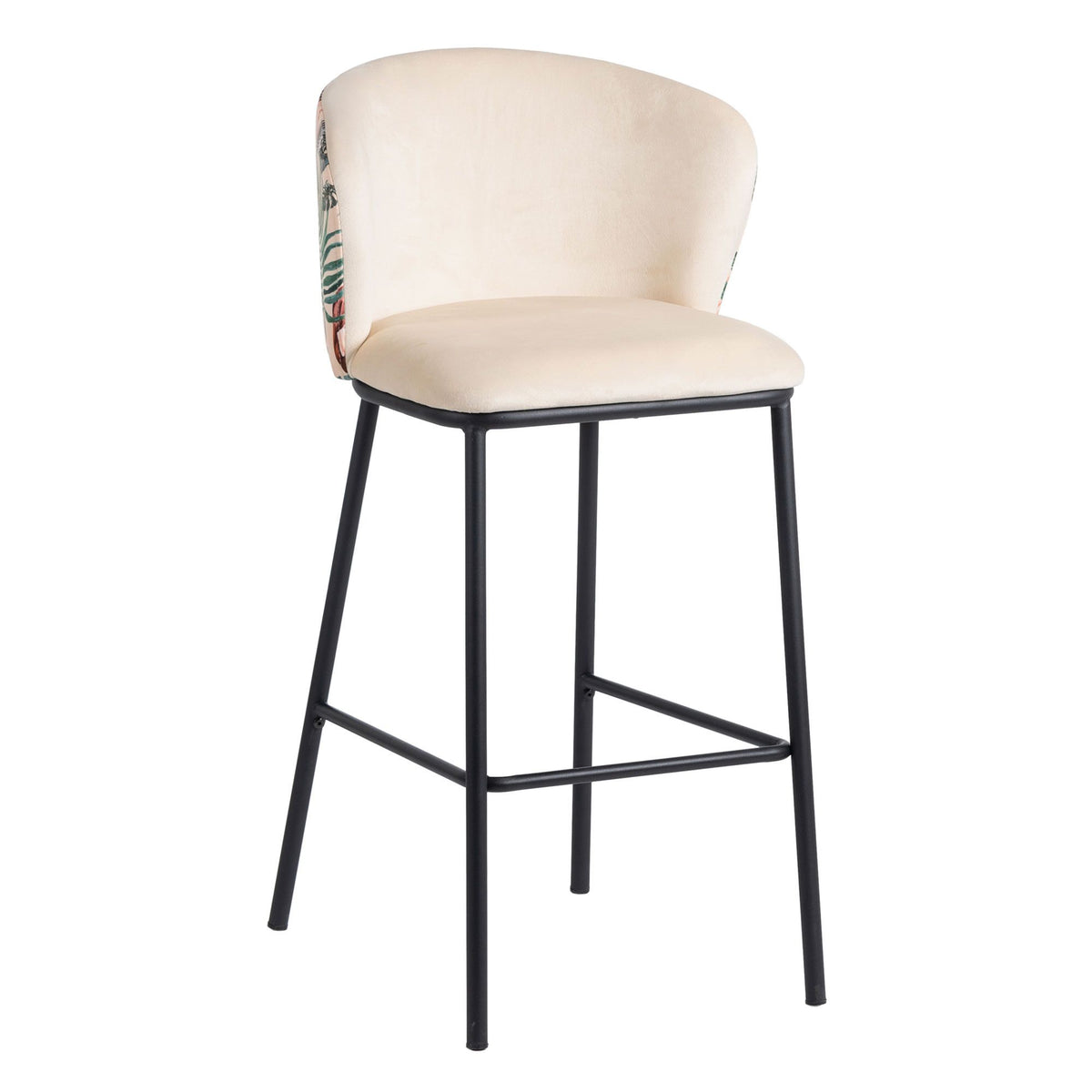 Tabouret de bar velours motif feuillage et métal noir 53x54x98cm Couleur multicolore Wadiga