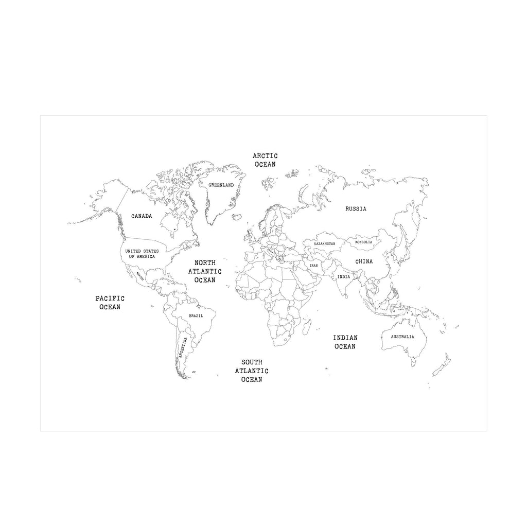 Papier peint panoramique carte du monde couleur blanc Art For The Home