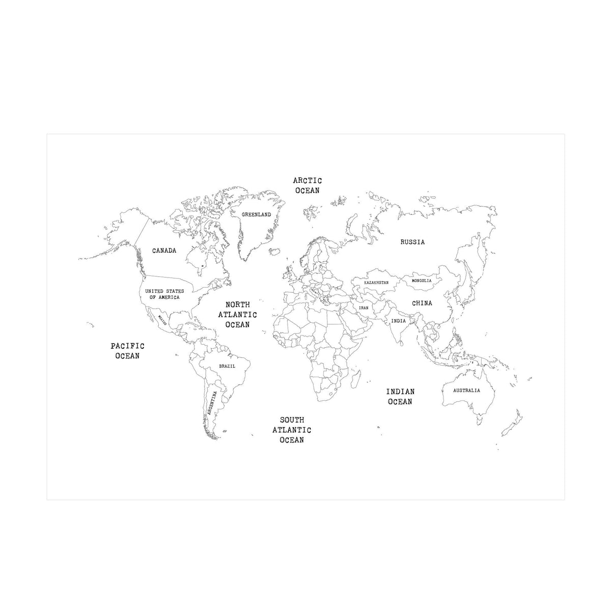 Papier peint panoramique carte du monde Couleur blanc Art For The Home