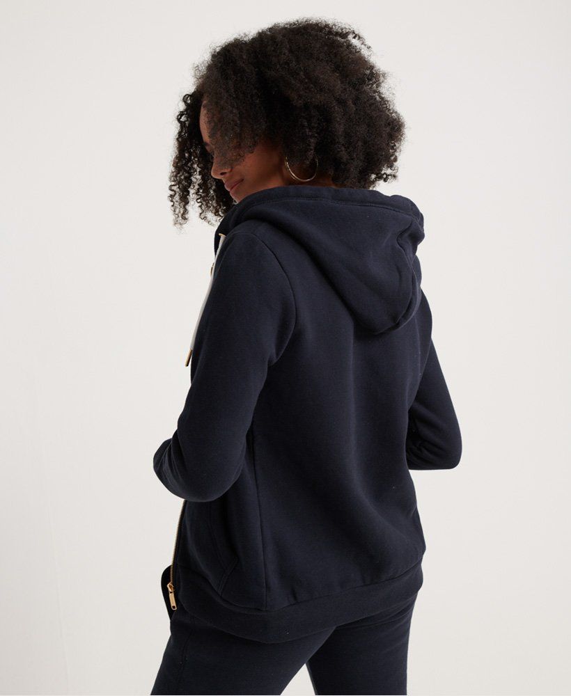 Sweat à capuche zippé elite orange label bleu marine elite Superdry