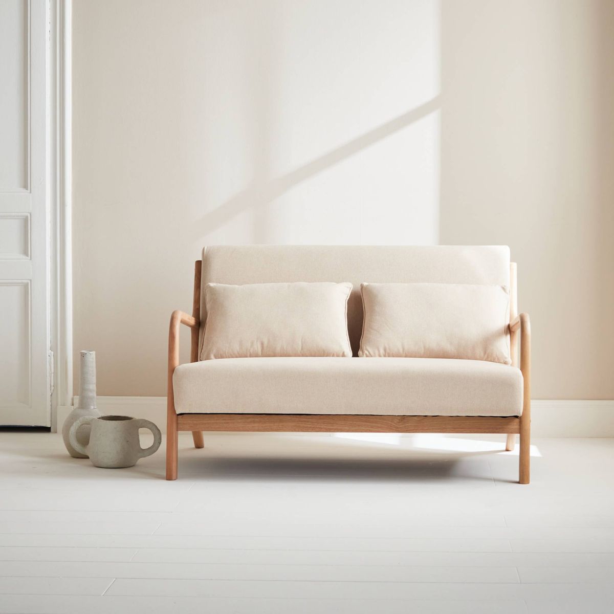 Banquette design en bois et tissu lorens Couleur beige Sweeek