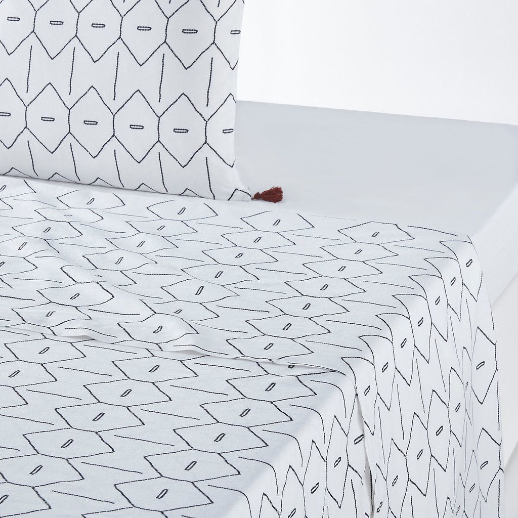 Drap plat uni coton lavé, mirni blanc/noir La Redoute Interieurs