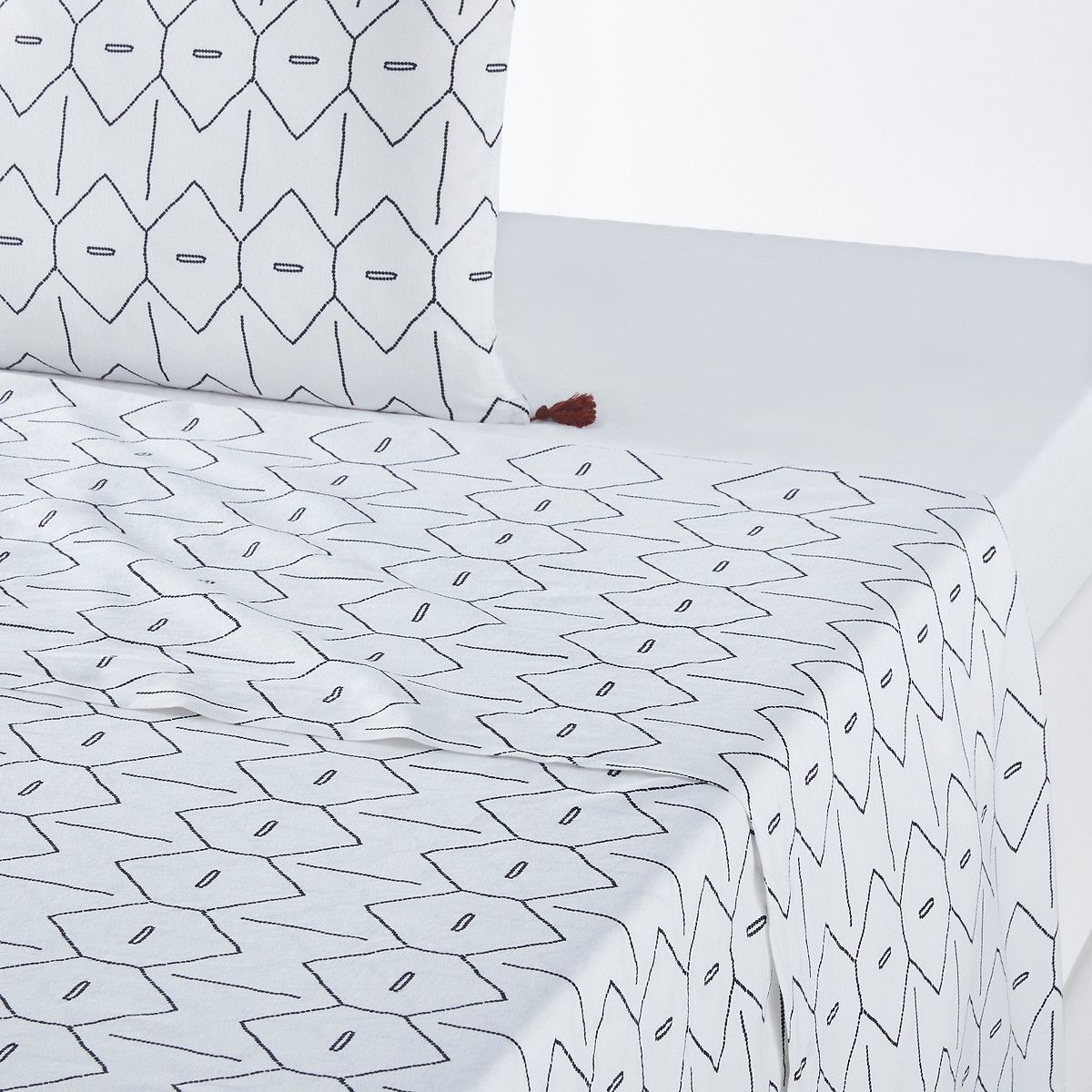 Drap plat uni coton lavé, mirni blanc/noir La Redoute Interieurs