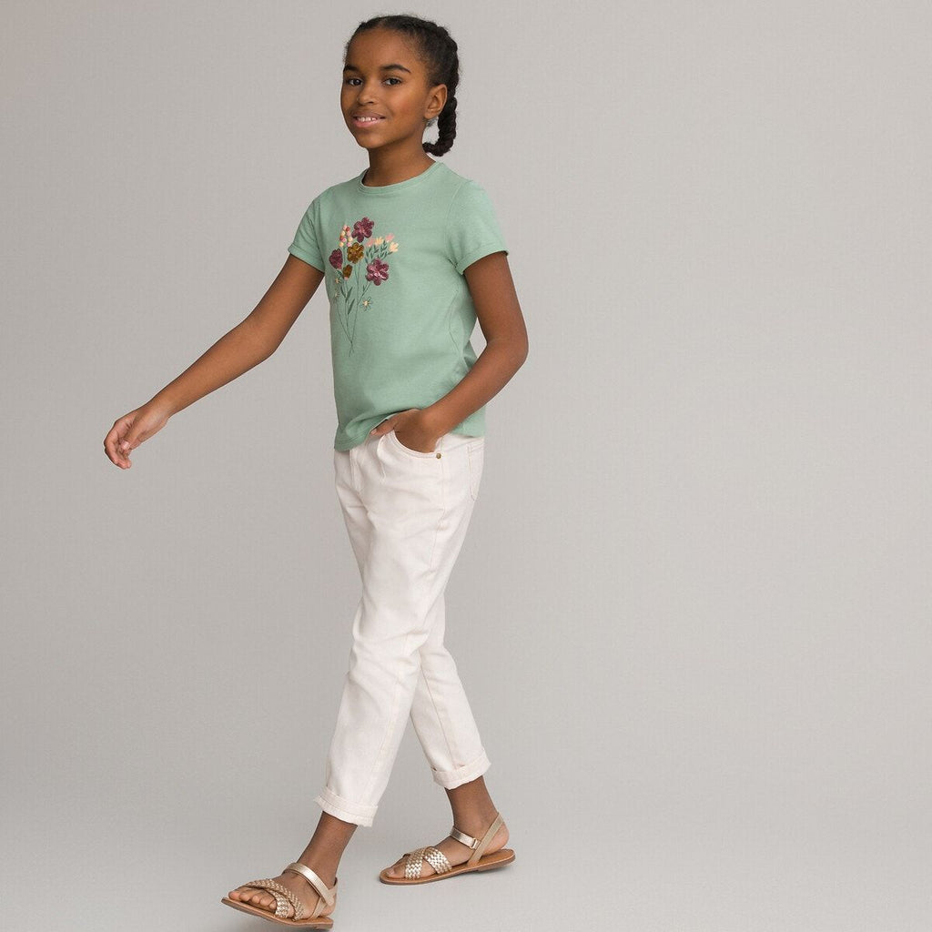 T-shirt imprimé fleurs avec sequins  kaki La Redoute Collections