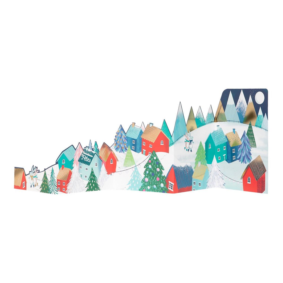 Carte de vœux accordéon - patinoire de noël turquoise clair Draeger Paris