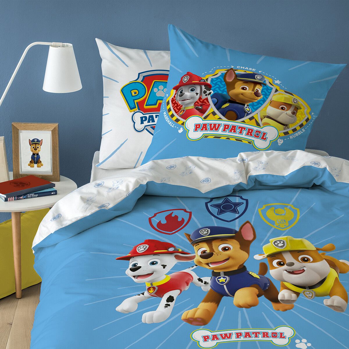 Parure housse de couette+taie pat patrouille team  imprimé bleu Pat Patrouille