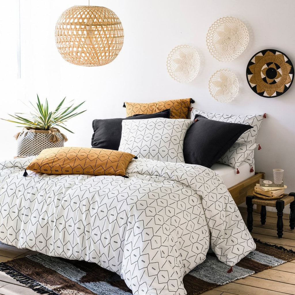 Drap plat uni coton lavé, mirni blanc/noir La Redoute Interieurs