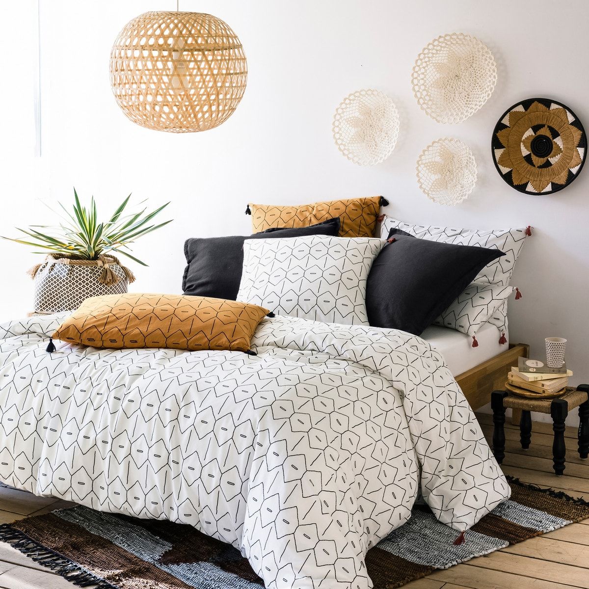 Drap plat uni coton lavé, mirni blanc/noir La Redoute Interieurs