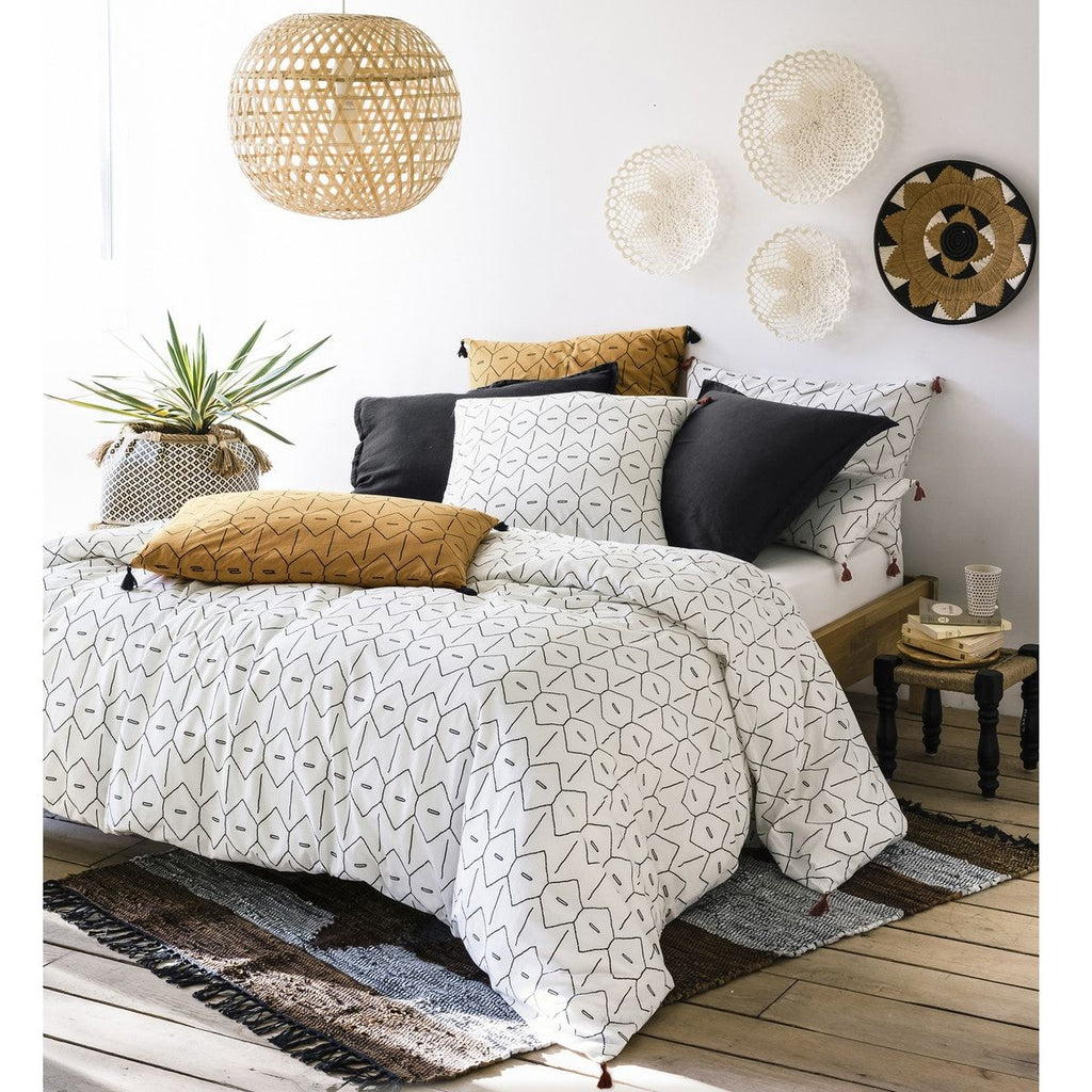 Drap plat uni coton lavé, mirni blanc/noir La Redoute Interieurs