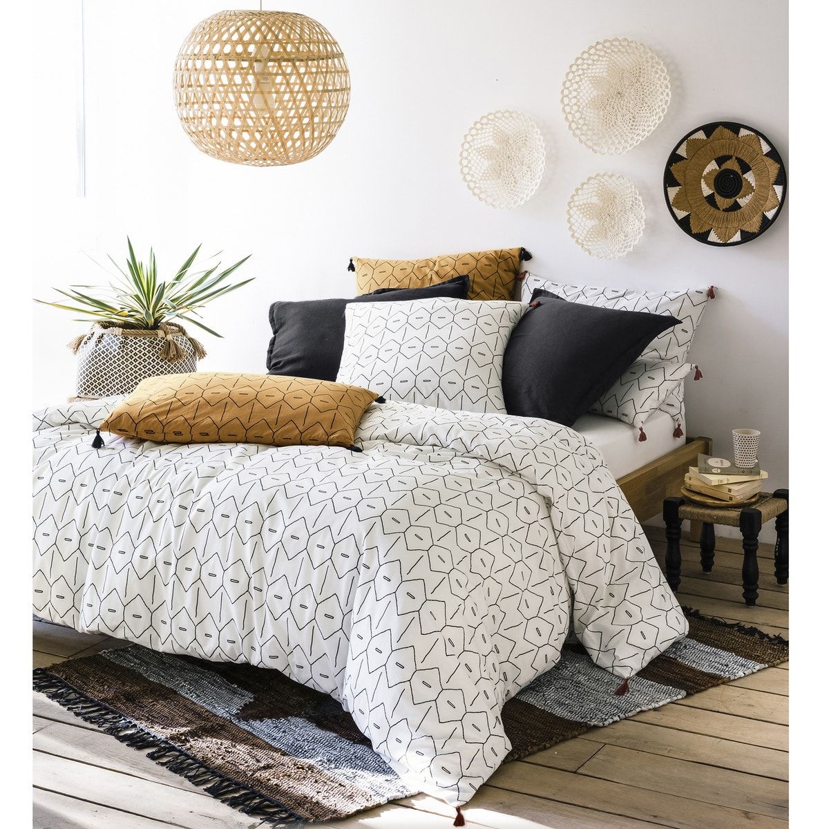 Drap plat uni coton lavé, mirni blanc/noir La Redoute Interieurs