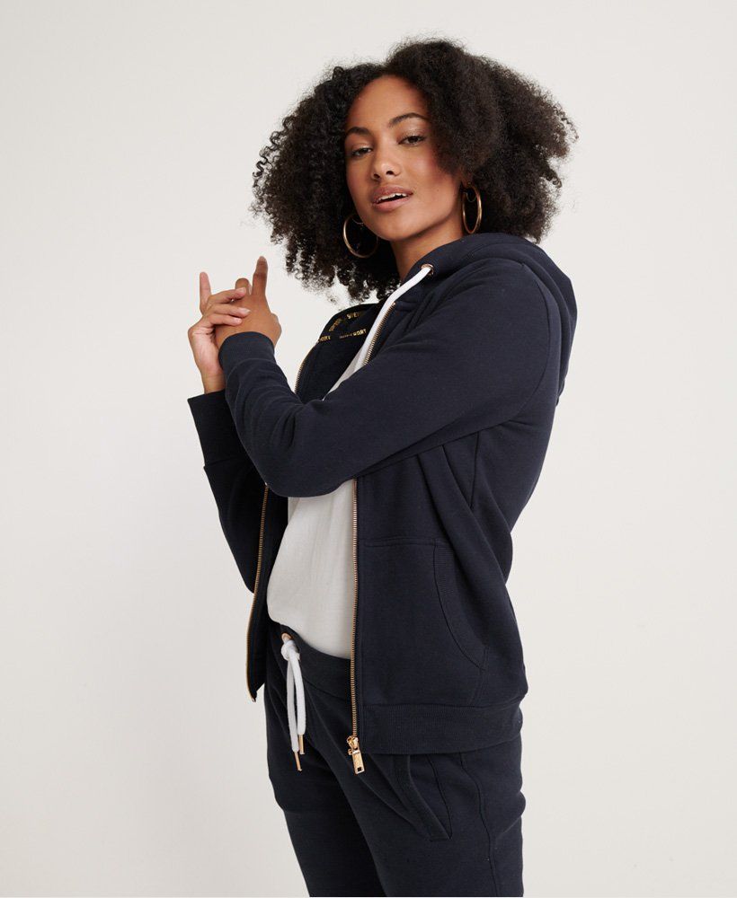 Sweat à capuche zippé elite orange label bleu marine elite Superdry