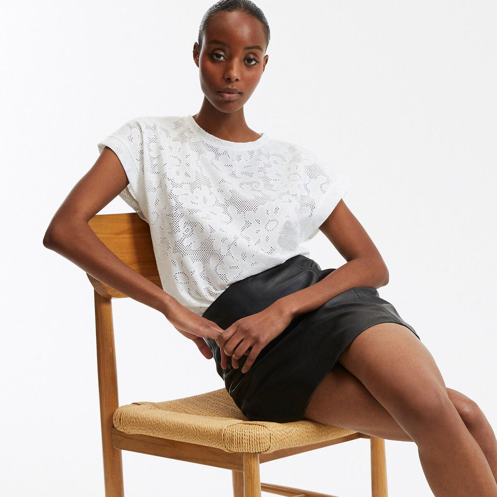 T-shirt col rond jacquard fleurs La Redoute Collections