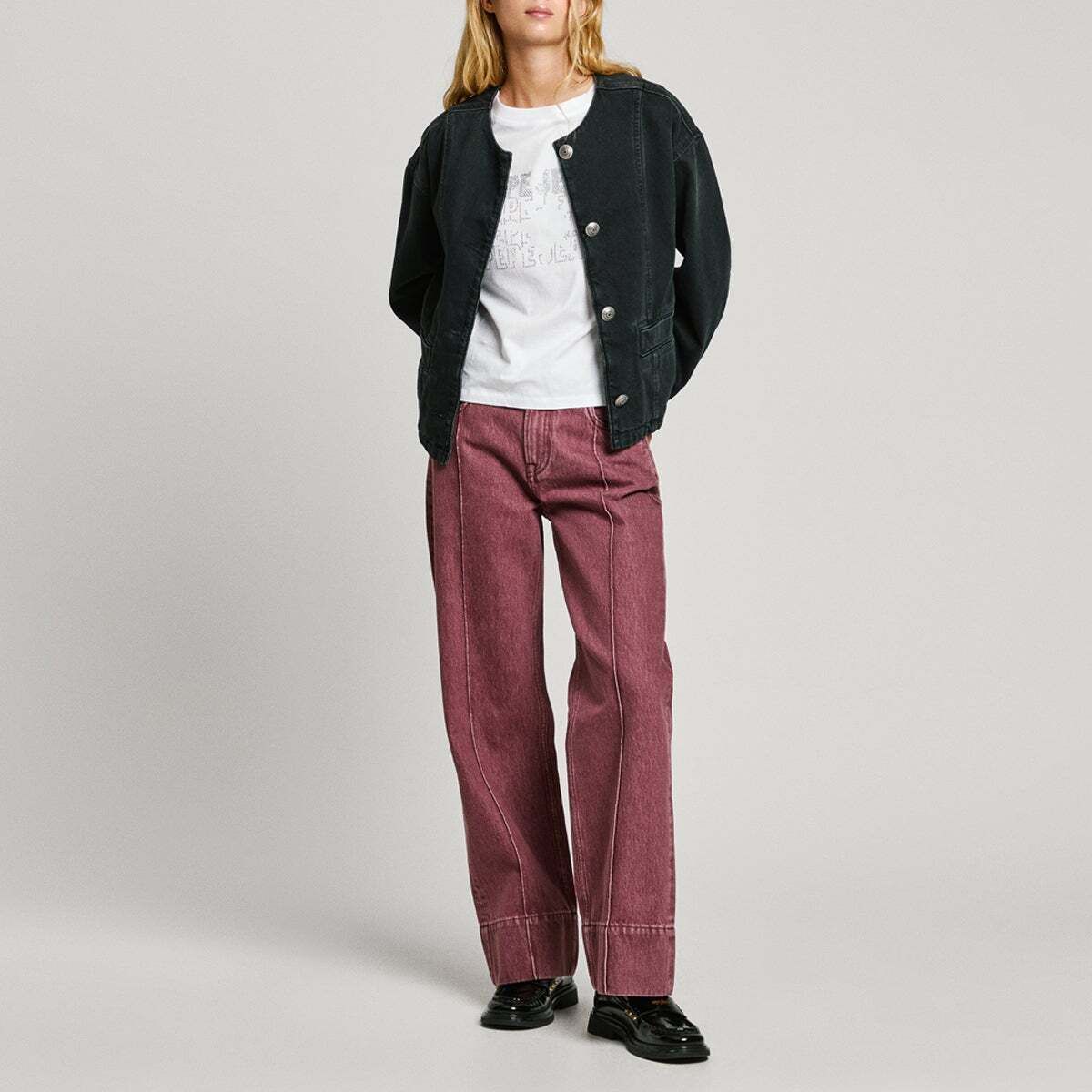 Veste coupe boxy en denim noir denim rigide 11 oz Pepe Jeans