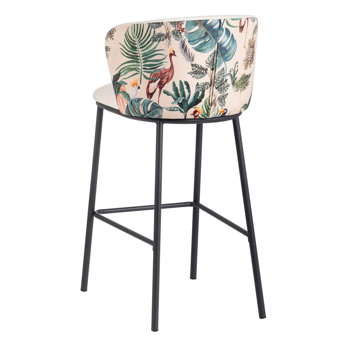 Tabouret de bar velours motif feuillage et métal noir 53x54x98cm Couleur multicolore Wadiga