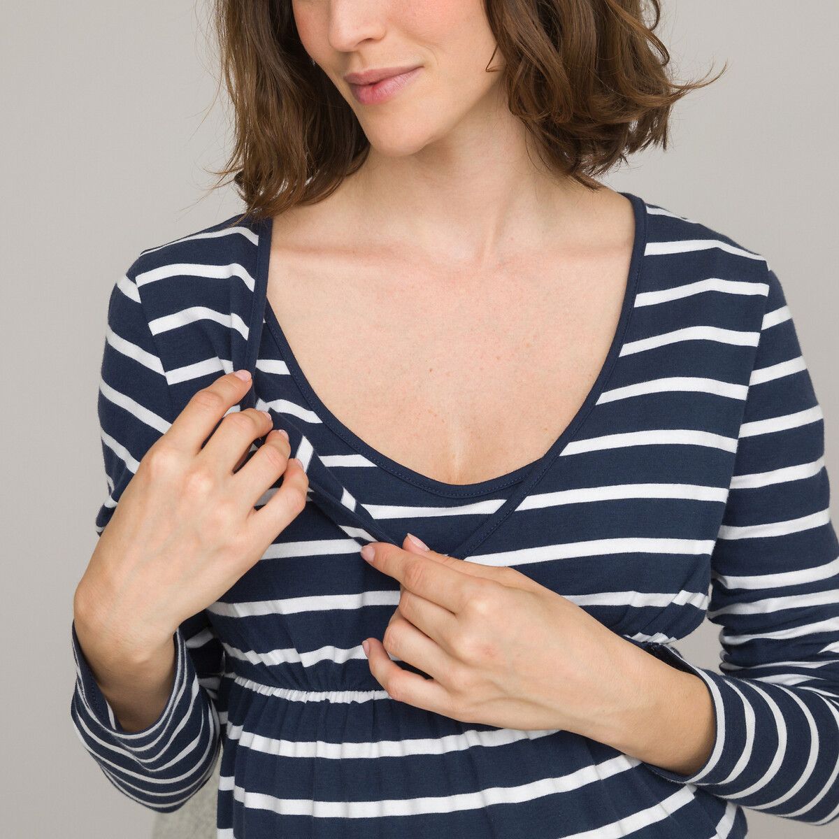 Chemise de nuit de grossesse en coton bio bleu marine/blanc La Redoute Collections